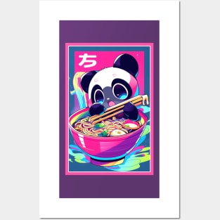 Anime Cute Panda eating Ramen | Cute Anime Panda Kawaii Design Posters and Art